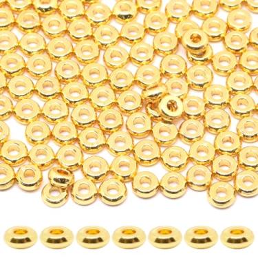 Imagem de GDFYMI 200 peças de contas espaçadoras planas de ouro de 3 mm, contas soltas banhadas a ouro 18 K para fazer joias, pulseira, colar, brinco
