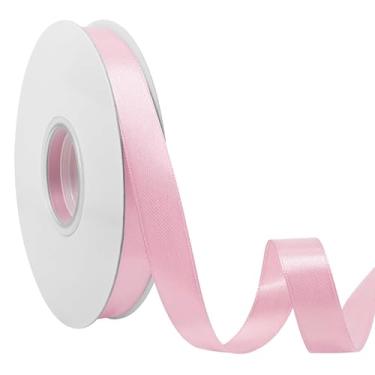 Imagem de Ribreeze Fita de cetim rosa dupla face de 50 metros, fita sólida de 1,5 cm para embrulho de presente, artesanato, decoração de casamento