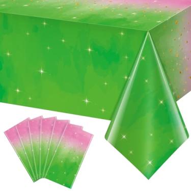 Imagem de YIDAKO 6 peças de toalha de mesa para decoração de festa de bruxa, toalha de mesa retangular descartável rosa e verde, capa de mesa com tema de bruxa para crianças, chá de bebê, casamento, festa de
