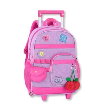 Imagem de Mochila Carrinho Juju Teofilo Bolsa Escolar Infantil Meninas com Chaveiro (Lilás)