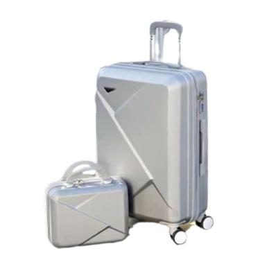 Imagem de Mala de mão de 51 cm e bolsa de cosméticos de 35,5 cm, estojo de transporte leve ABS + PC com fechadura, conjuntos de bagagem de 2 peças com rodas giratórias (prata 50,8 cm)