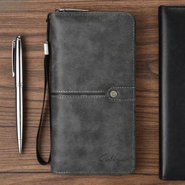 Imagem de Carteira masculina executiva preta compacta com padrão em relevo camurça durável, design compacto preto comercial com alça, padrão de camurça em relevo, durável para transporte diário