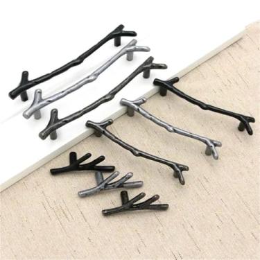 Imagem de HTNAFONI Puxador de móveis de ramo de 96 mm 128 mm preto prata bronze puxadores de armário de cozinha puxadores de gaveta puxadores de porta ferragens 1 peça (prata 96 mm)