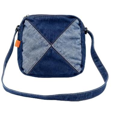 Imagem de Bolsa tiracolo de brim colorida unissex casual quadrada, Azul escuro, Medium, Mochila casual