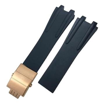 Imagem de JDIME Pulseira de relógio de borracha de silicone de 26 mm para Atenas Ulysse Nardin, azul, preta, esportiva, à prova d'água, fivela dobrável, acessórios para relógio (fivela rosa preta)