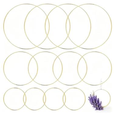 Imagem de 1 peça de argolas de guirlanda de metal floral, anéis de artesanato de ouro para fazer apanhadores de sonhos DIY - decoração de parede de vários tamanhos, artesanato em macramê e decoração de casa
