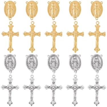 Imagem de SUNNYCLUE 1 caixa, 40 peças, berloques de crucifixo, rosário, amuleto oval de estilo tibetano, elos componentes, pequenas cruzes, pingentes de cruz de Páscoa, para fazer joias, colares, pulseiras