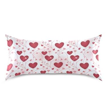 Imagem de Wassud Red Hearts Fronha de cetim para o dia dos namorados para cabelo e pele fronhas de seda lisa king size respiráveis com fecho de envelope