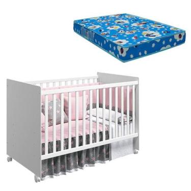 Imagem de Berço Nacional Mel Branco Brilho com Colchão Ortobom  Reller