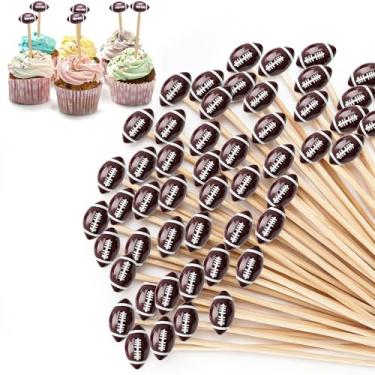 Imagem de Pacote com 200 palhetas de coquetel de futebol, palitos de bambu de 4,7 polegadas para bebidas, charcutaria e comida de festa, decorações e lembrancinhas de dia de jogo