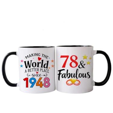 Imagem de PEJAFAN 1948 Presentes de aniversário de 78 anos para mulheres canecas de café, ideias de presente de aniversário de 78 anos para mulheres, homem, pai, marido, copos de aniversário de 78 anos preto e