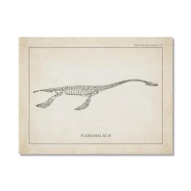 Imagem de Arte de parede de esqueleto de dinossauro vintage, paleontologia, pôsteres em tela, fósseis de dinossauro, impressões artísticas, esboços, fotos, decoração de quarto de menino (SKU3,16 x 20 pol. = (40
