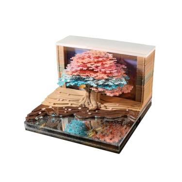 Imagem de Calendário 3D criativo de 2026, calendário semanal de mesa com luz LED e caixa de acrílico, notas antiaderentes, escultura em papel, artesanato, presente de Natal (casa de tree)