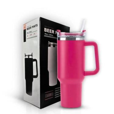 Imagem de Copo garrafa Térmica Inox 1200ml Parede Dupla tampa Canudo Premium Ros