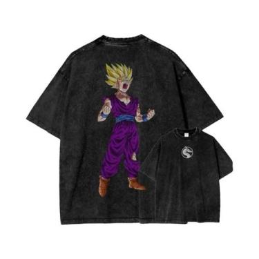 Imagem de Camiseta Masculina Grande De Algodão Lavado Com Estampa De Anime Drago