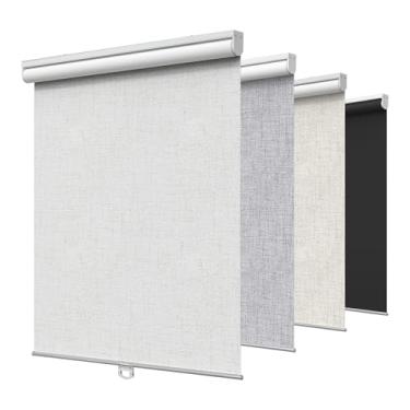 Imagem de GENIMO Persianas de janela de rolo 100% blackout, persianas sem fio com isolamento térmico, tecido de proteção UV, mini persianas francesas para casa, escritório, quarto, fácil de instalar, linho, 51