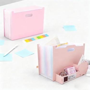 Imagem de Pasta Sanfonada A4 com Alça, Grande Capacidade, 13 ou 24 Divisórias, Organização de Documentos, Escritório, Escola, Arquivos, Polipropileno Resistente (ROSA,13 DIVISÓRIAS)