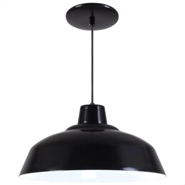 Imagem de Lustre Pendente Luminária Retrô 34cm 40cm em Alumínio Com Interior Branco Brilho e Fiação Bivolt Retro 110v 220v (Preto Fosco, 40cm)