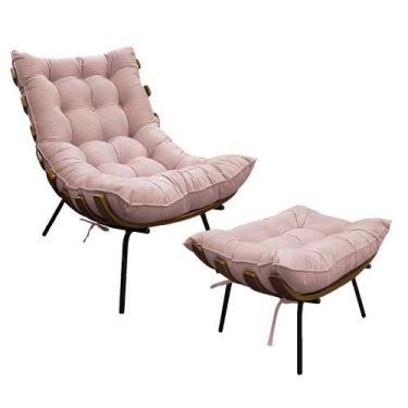 Imagem de Kit Poltrona e Puff Costela Base Fixa Suede Rosê - Doce Sonho Móveis