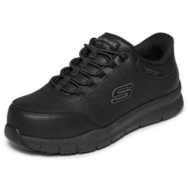Imagem de Skechers Tênis feminino industrial Nampa Athletic Hands Free Slip-Ins resistente ao bico de aço, Preto, 35