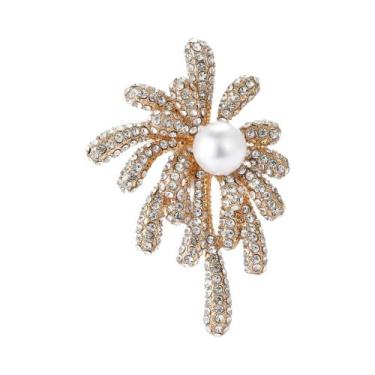 Imagem de Broches De Luxo Femininos Com Strass Em Formato De Flor, Alfinetes De 