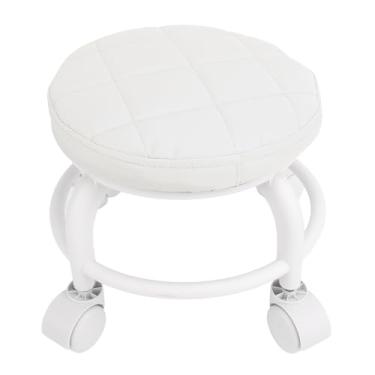 Imagem de Assento de Rolo Baixo Cadeira Giratória Confortável e Silenciosa para Escritório Doméstico Banco Redondo de Couro Macio PU (Branco)