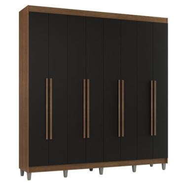 Imagem de Guarda-roupa Casal com Pés 8 Portas Batentes Rustic/preto/rustic Venus Madesa