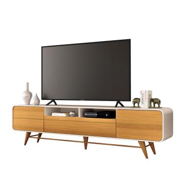 Imagem de Rack para Sala Bancada de TV 85 Pol 220cm Alissa Off White/Cinamomo H01 - D'Rossi