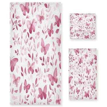 Imagem de xigua Conjunto de toalhas de banheiro borboletas aquarela absorvente macio 3 peças toalha de banho toalha de mão toalhas decorativas para banheiro, academia, hotel, praia, piscina
