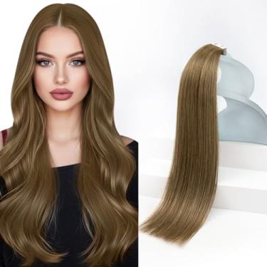 Imagem de Sunny Hair Extensões de cabelo humano com fita adesiva Remy de 35,5 cm, extensões de cabelo castanho claro, fita de cabelo humano real em 20 peças, 50 g