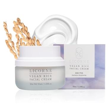Imagem de LICORNE Creme facial de arroz vegano, hidratante diário leve para pele de vidro, água de farelo de arroz e AHA PHA para textura suave, loção facial não pegajosa para pele oleosa e sensível, 50 ml