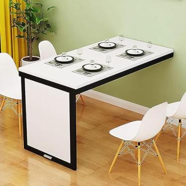 Imagem de Mesa de jantar dobrável de parede – Mesa de cozinha de madeira maciça para espaços pequenos, mesa dobrável para escritório em casa, design que economiza espaço