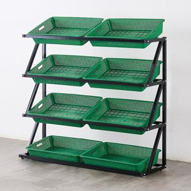 Imagem de Prateleira de frutas e vegetais de supermercado comercial de 4 andares, cesta de armazenamento de lanches de grande capacidade para despensa/loja/mercado, organizador de produtos de cozinha (verde