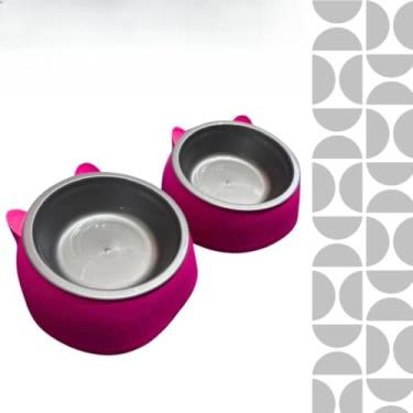 Imagem de Comedouro e Bebedouro Duplo Elevado para Cães e Gatos | Tigela Removível de Ração e Água | Antiderrapante e Resistente(1 comedouro,Rosa)
