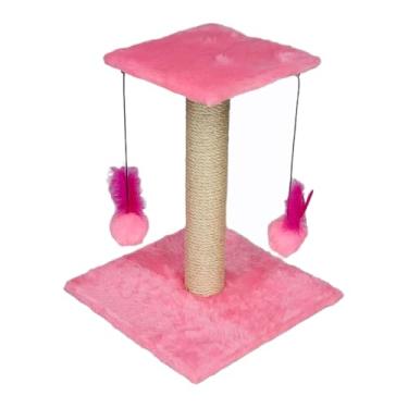 Imagem de Arranhador Para Gatos Duplo Artesanal Feito À Mão Poste De Sisal Natural Base Estável Brinquedo Pet Playground(Rosa)