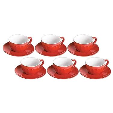 Imagem de Conjunto de Xícaras com Pires Cazza Amor em Cerâmica Vermelho 6 Peças 80ml