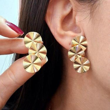 Imagem de Brinco De Pressão Circulos Folheado A Ouro - FAMA FOLHEADOS