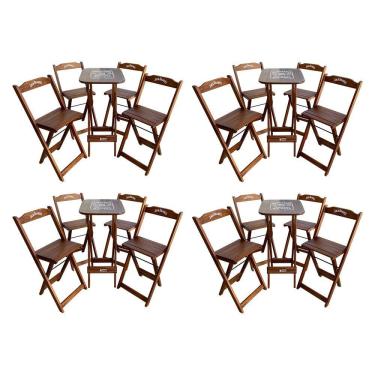 Imagem de Kit 4 Conjuntos Bistrô Mesa Com 4 Banquetas Dobráveis De Madeira Personalizada Jack - Imbuia