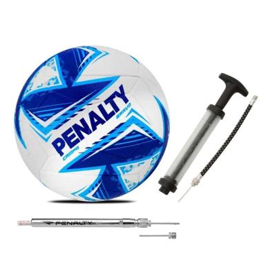 Imagem de Bola De Futebol Campo Penalty Bravo Xxv + Bomba De Ar Penalty + Calibrador De Bolas Penalty Azul + Branco + Cinza