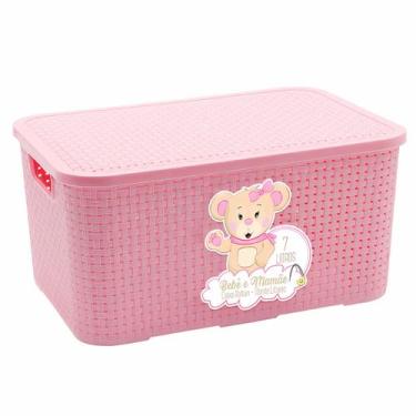 Imagem de Caixa Organizadora Rattan Bebê e Mamãe Rosa 7 L Com Tampa Decorativa M