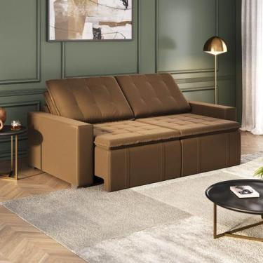 Imagem de Sofá Cama Retrátil e Reclinável 3 Lugares 220cm em Veludo Palmeira Cab