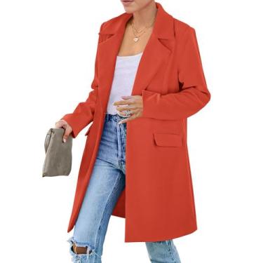 Imagem de Blazer PRETTYGARDEN 2025 Manga Longa Bolsos Vermelho Laranja G