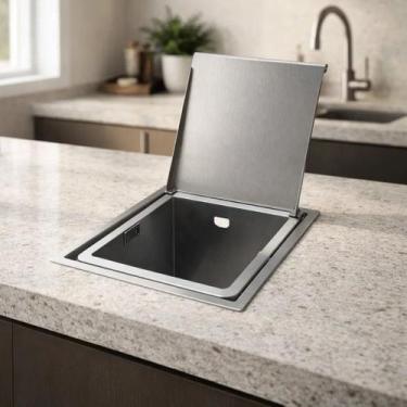 Imagem de Lixeira de Embutir Aço Inox 304 Escovado 4 Litros Tampa Articulada Pia