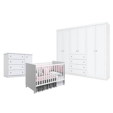 Imagem de Quarto de Bebê Americano 6 Portas com Berço Nacional Mel Branco Acetinado - Reller - Henn