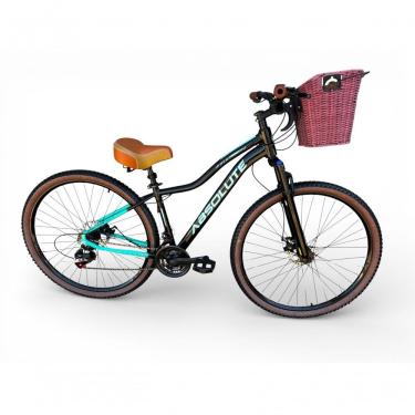 Imagem de Bicicleta Aro 29 Feminina Absolute Hera Retrô Vintage 21v Confortável Cesta Selim 2 Molas Preto-azul Tamano 17