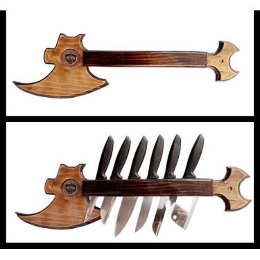 Imagem de Cepo e Porta Facas Machado Viking Organizadores de Cozinha - Boss Arte