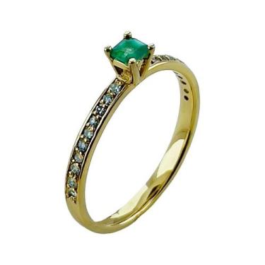 Imagem de Anel Solitário em Ouro 18K com Esmeralda e 20 Diamantes - Justino Riba