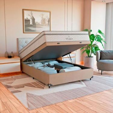 Imagem de Cama Box Baú Casal Bege + Colchão Paris Molas Branco - eShop casa