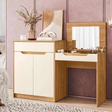Imagem de Penteadeira Escrivaninha 2 Portas 1 Gaveta Trend Cinamomo/Off White - 
