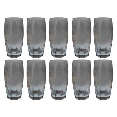 Imagem de Kit Copos de Vidro 370ml Cinza Florida Agua Suco Vinho 10Un - PRATICAS